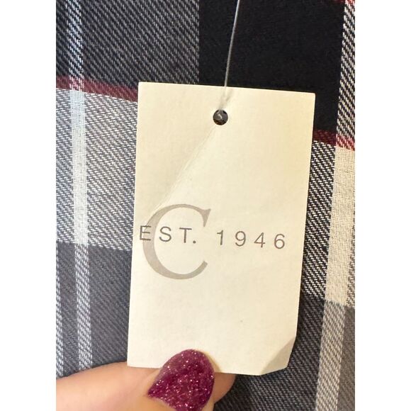 CATO Grey Red Plaid Open Front Cardigan Cotton Vest Women's Size Medium Raw Hem - Picture 6 of 12